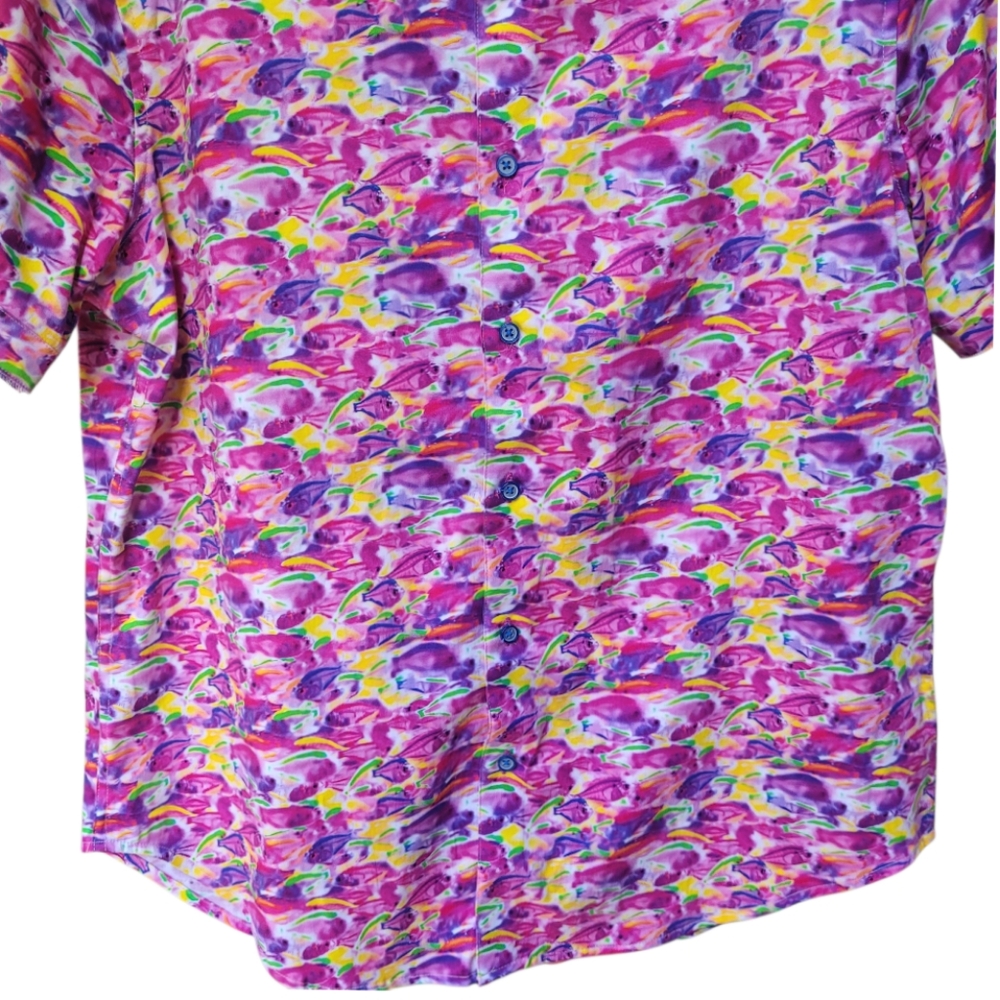 Robert Graham Fishy Business Short Sleeve Button Down Shirt Pink Purple Size M - Picture 6 of 16